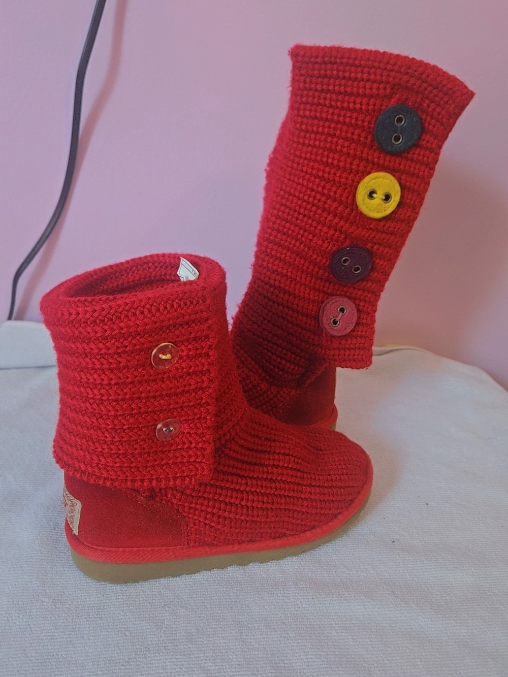UGG Red Knit Button Back Short Boots
